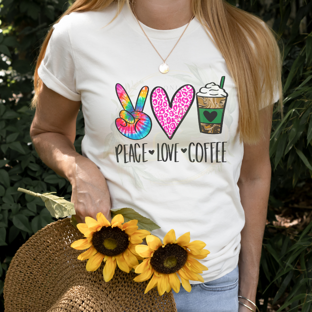 Peace, love and coffee, Adult tshirt